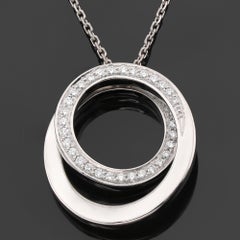 CARTIER Diamond White Gold Double Ring Pendant Necklace