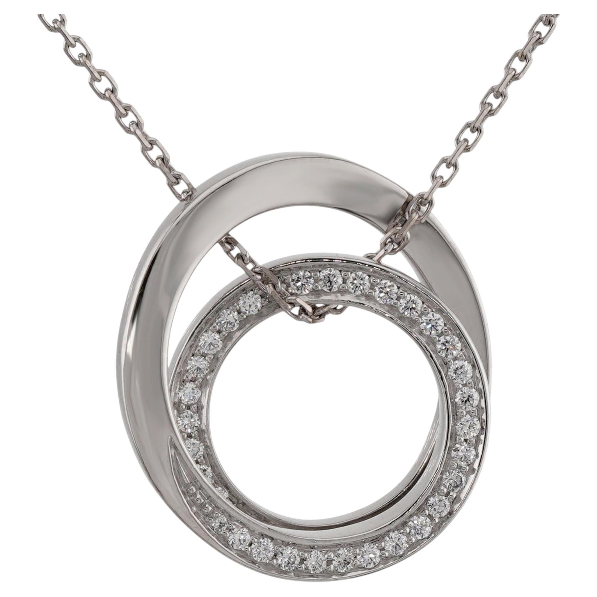 CARTIER Diamond White Gold Double Ring Pendant Necklace