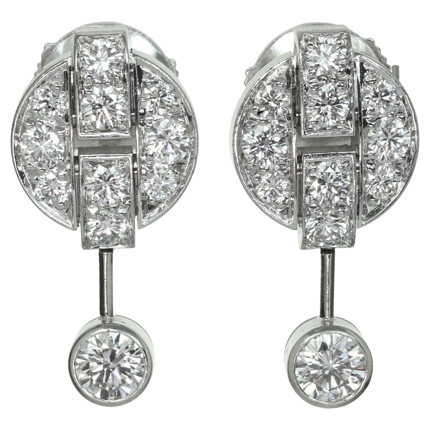 Cartier Diamond White Gold Drop Earrings