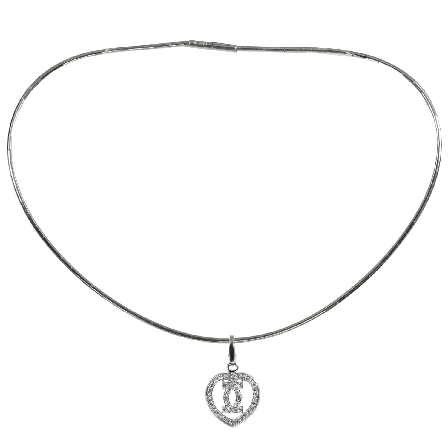 Brilliant Cut CARTIER Diamond White Gold Heart Pendant Necklace For Sale
