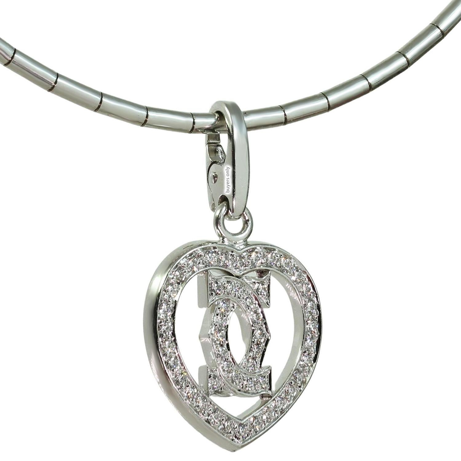 CARTIER Diamond White Gold Heart Pendant Necklace In Excellent Condition For Sale In New York, NY