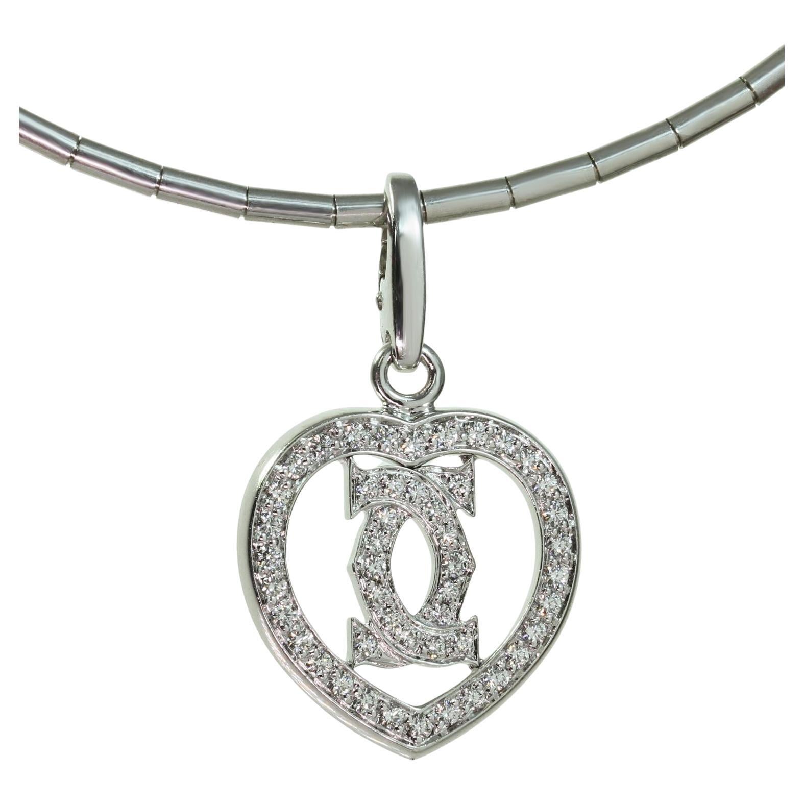 CARTIER Diamond White Gold Heart Pendant Necklace For Sale