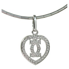 Retro CARTIER Diamond White Gold Heart Pendant Necklace