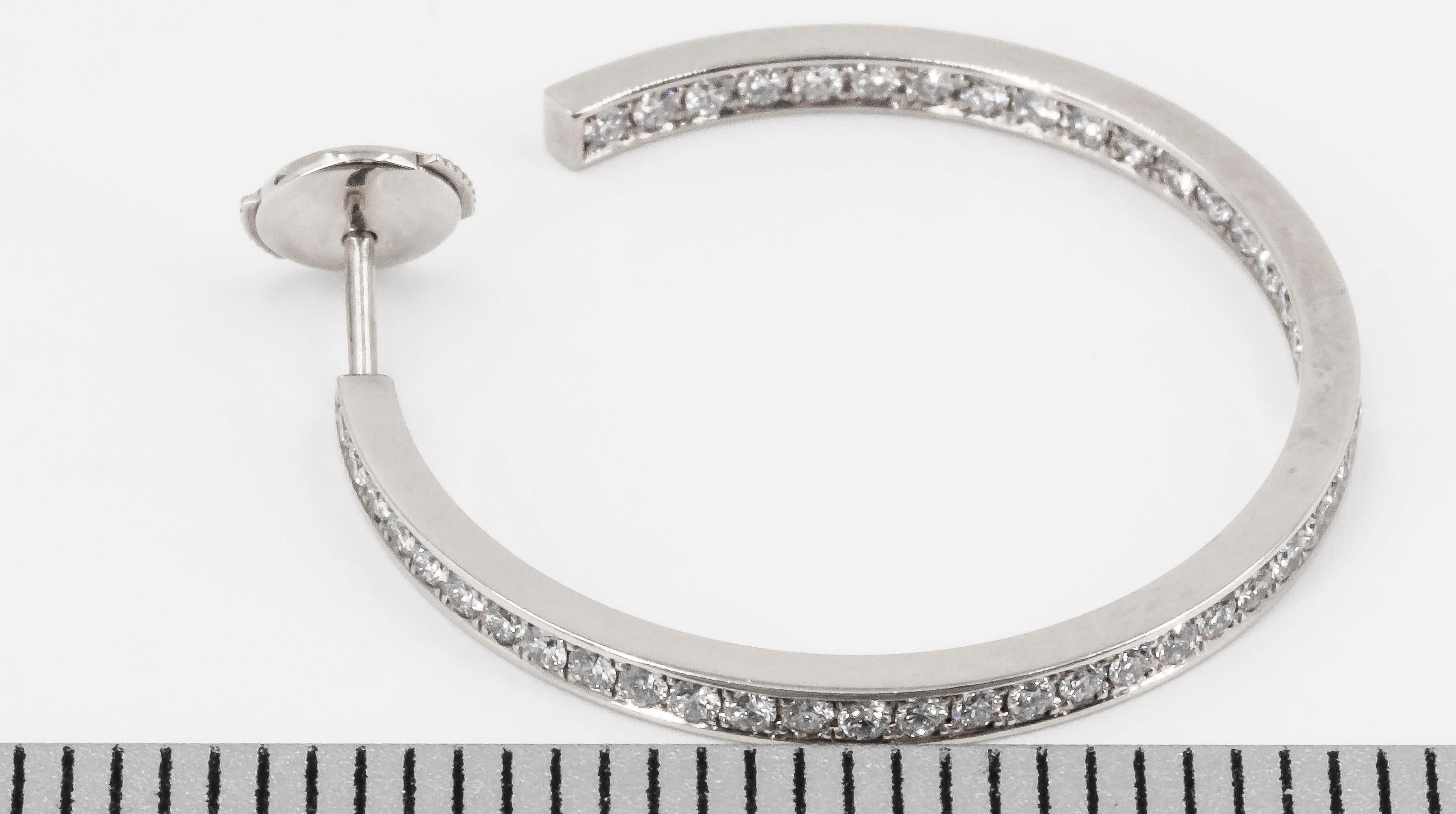 Cartier Diamond White Gold Hoop Earrings In Excellent Condition In New York, NY