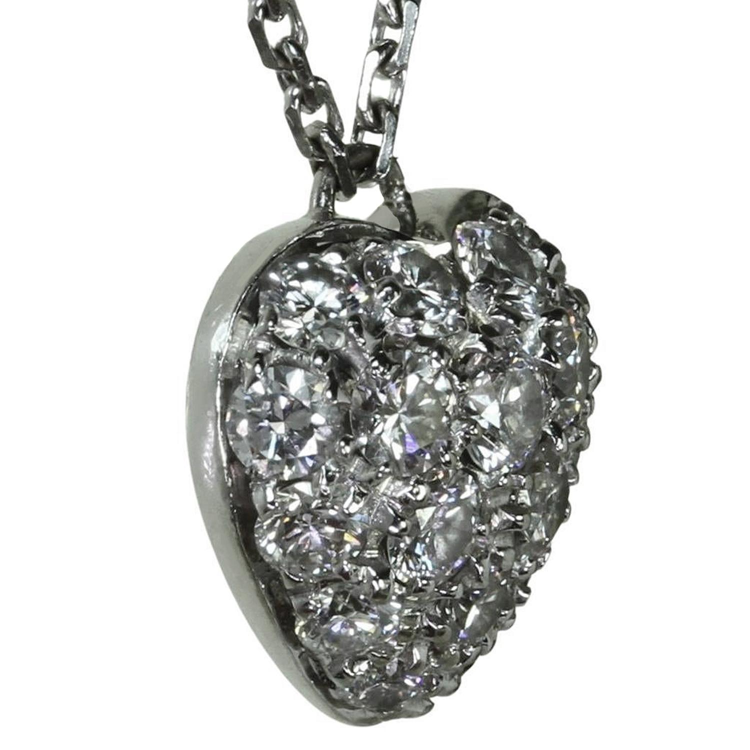 Cartier Diamond White Gold Mini Heart Pendant Necklace In Excellent Condition In New York, NY