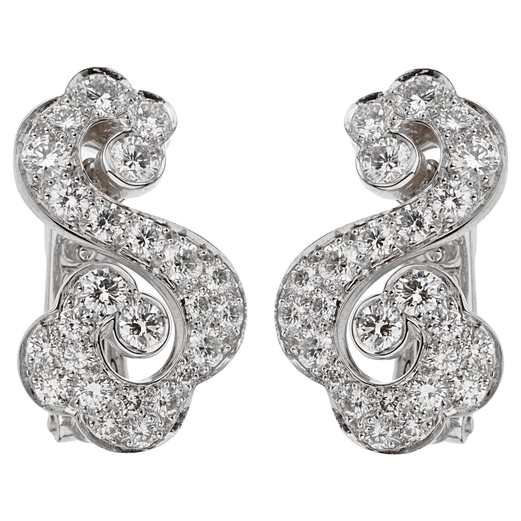 Cartier Diamond White Gold Scroll Openwork Earrings