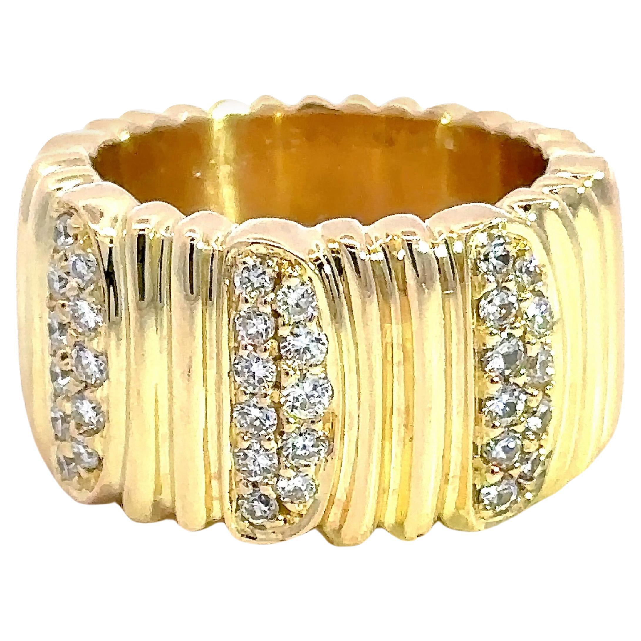 Cartier Diamond Wide 18KT Yellow Gold Ring With Box
