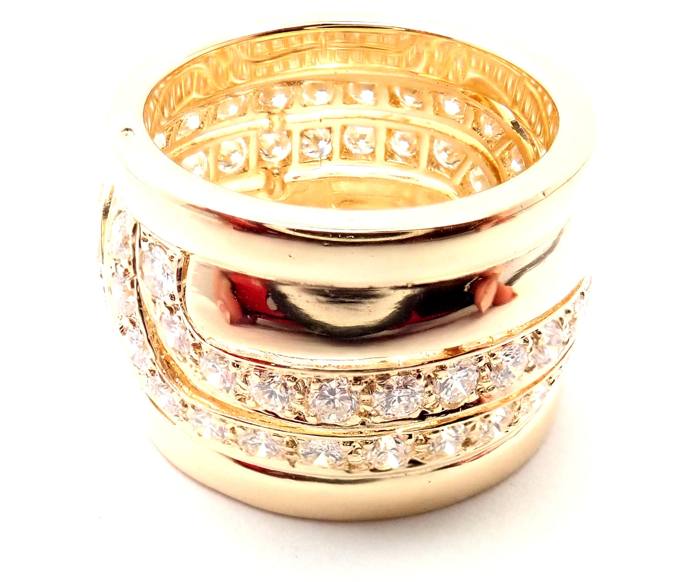 Brilliant Cut Cartier Diamond Wide Yellow Gold Band Ring For Sale