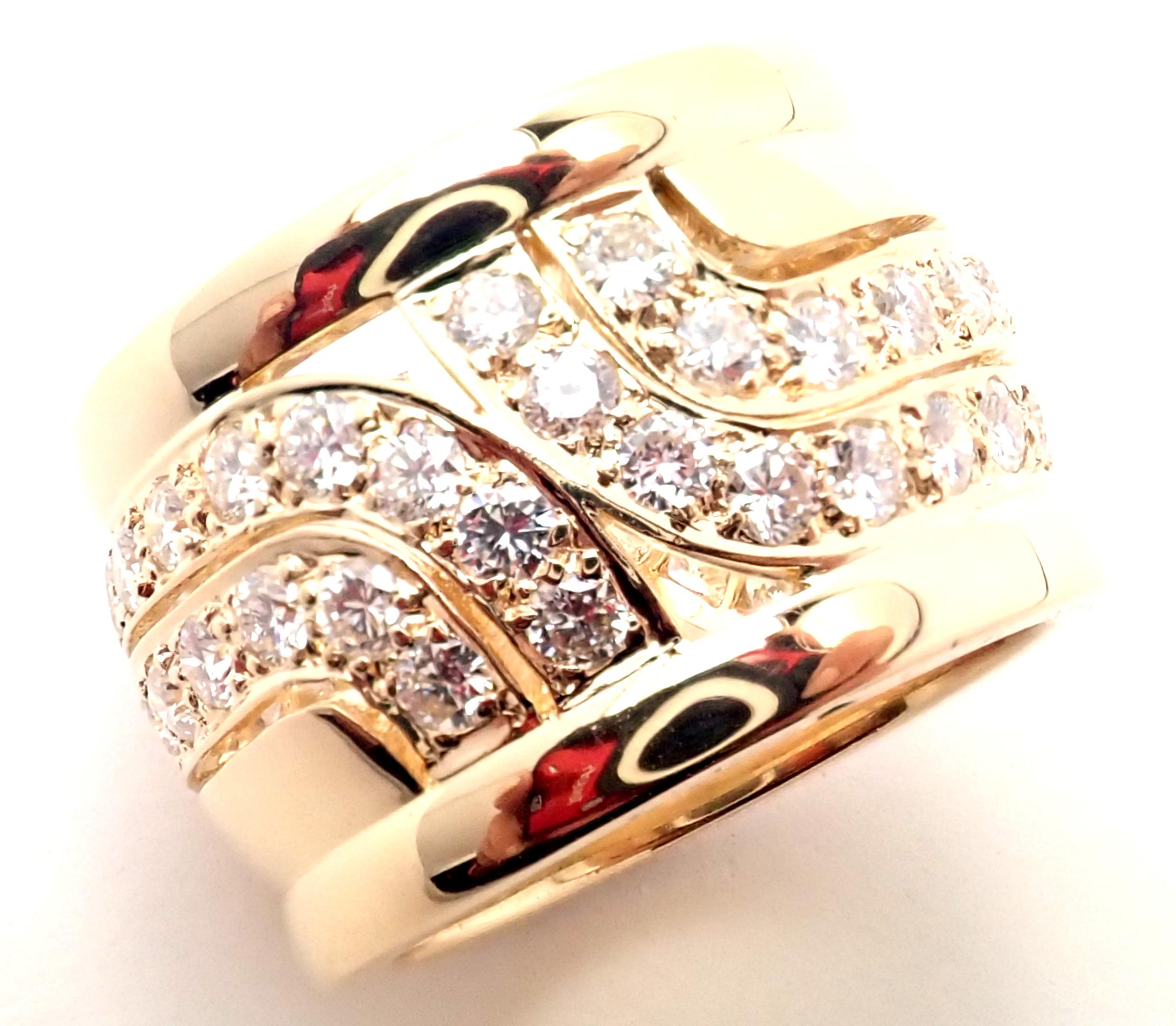 Cartier Diamond Wide Yellow Gold Band Ring In Excellent Condition For Sale In Holland, PA
