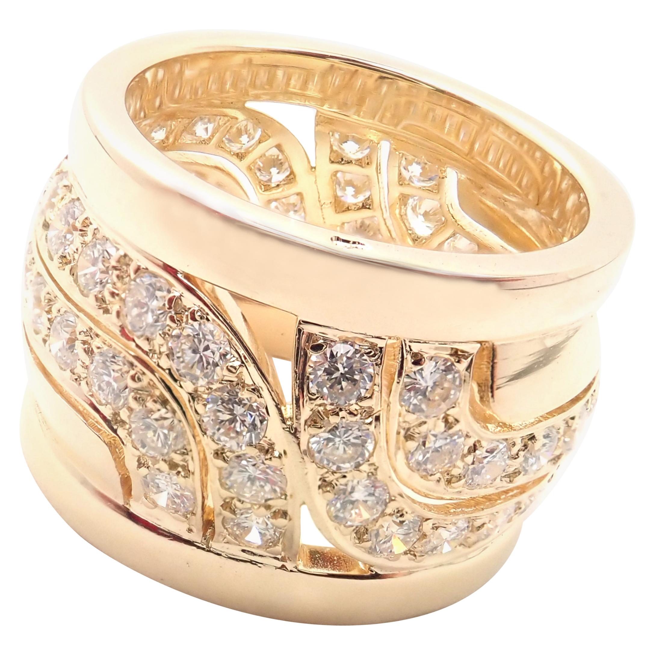 Cartier Diamond Wide Yellow Gold Band Ring For Sale