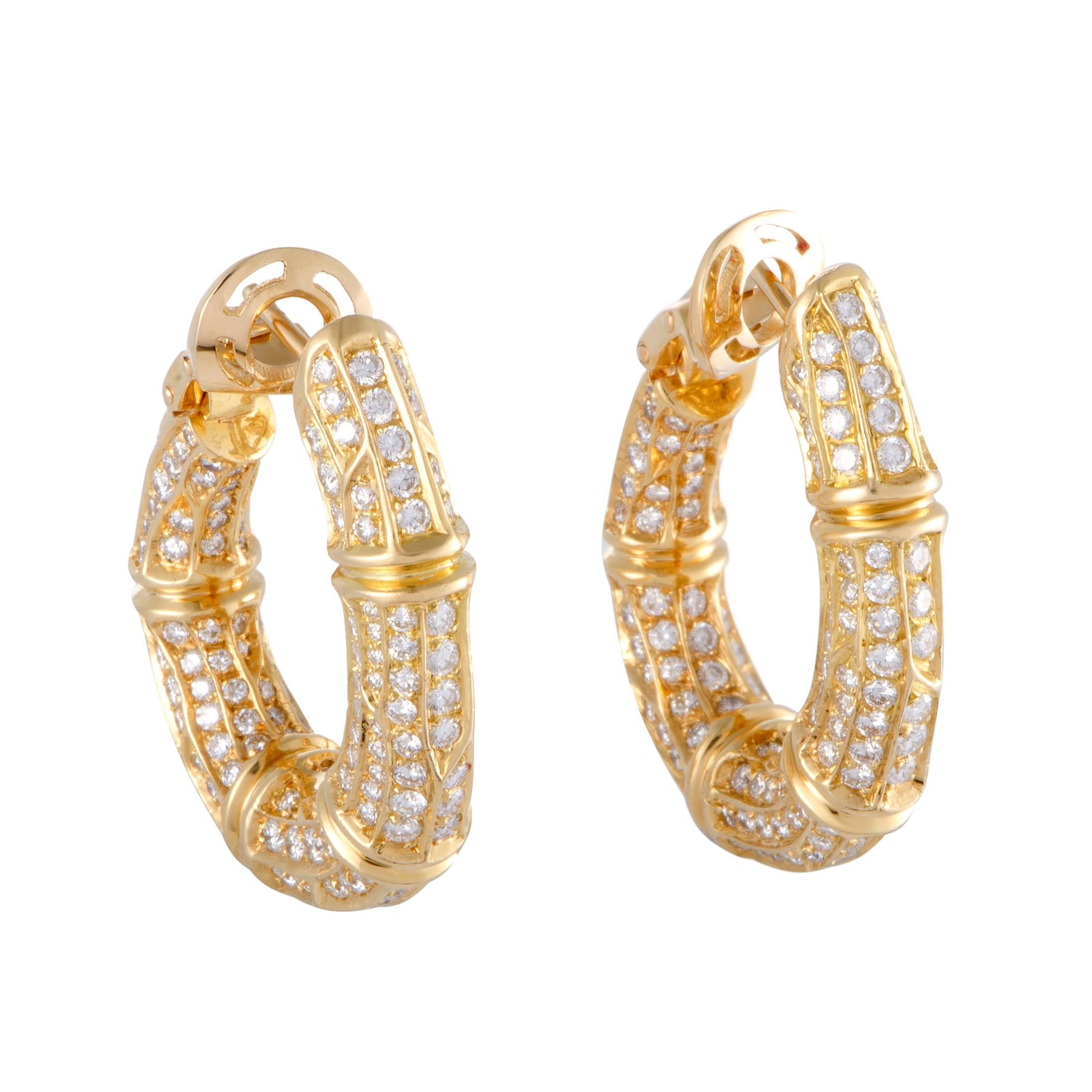 Cartier Diamond Yellow Gold Bamboo Hoop Earrings