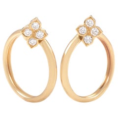 Cartier Diamond Yellow Gold Flower Clip-On Hoop Earrings