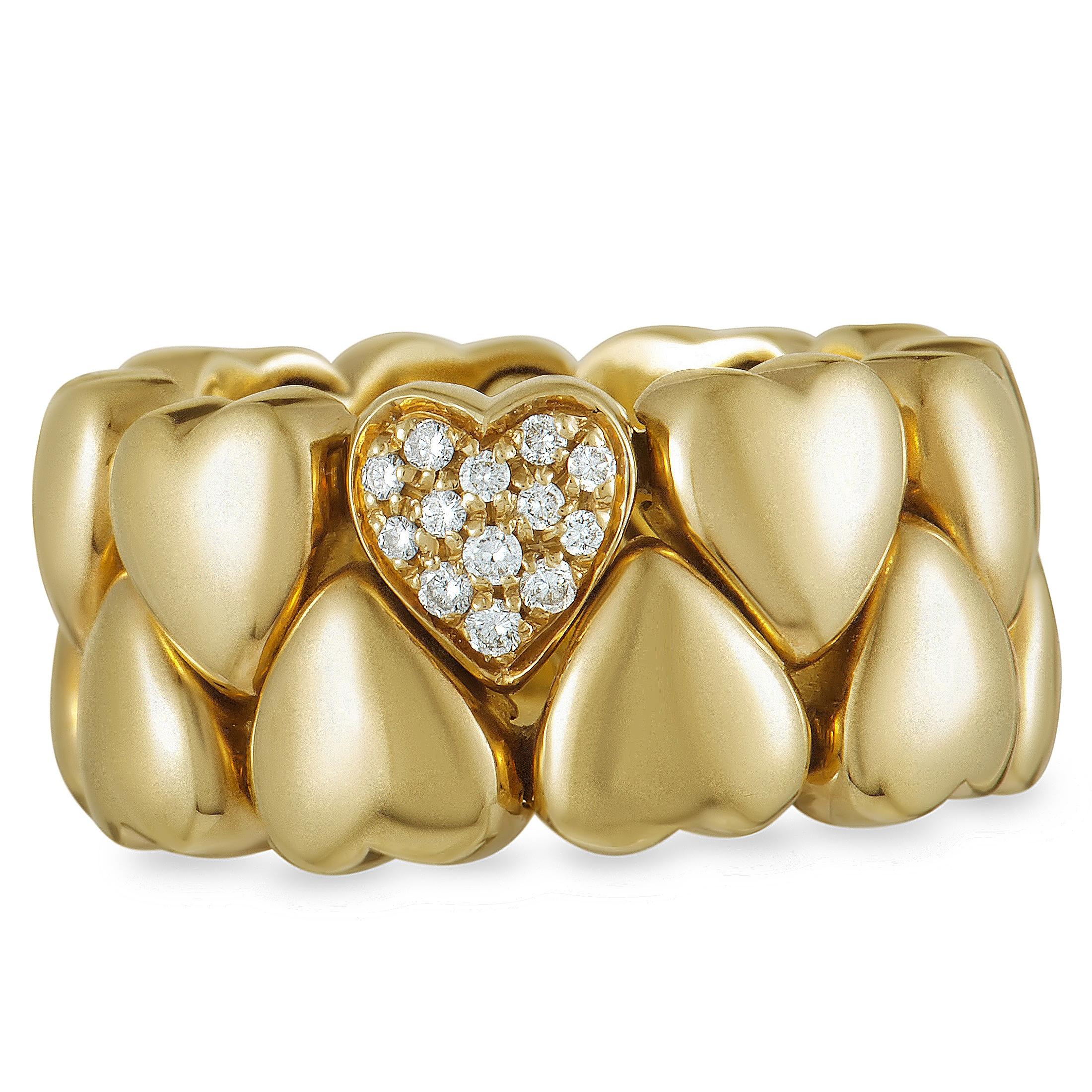 Cartier Diamond Yellow Gold Hearts Band Ring In Excellent Condition In Southampton, PA