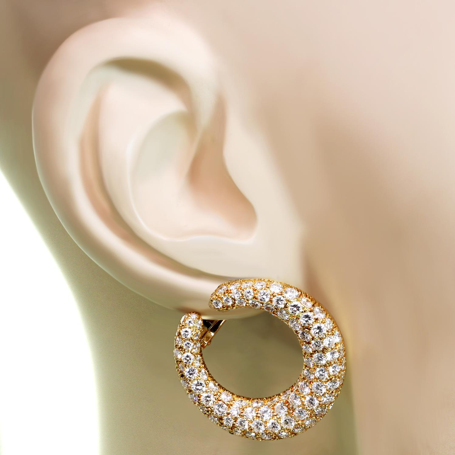 Cartier Diamond Yellow Gold Hoop Earrings In Excellent Condition In New York, NY