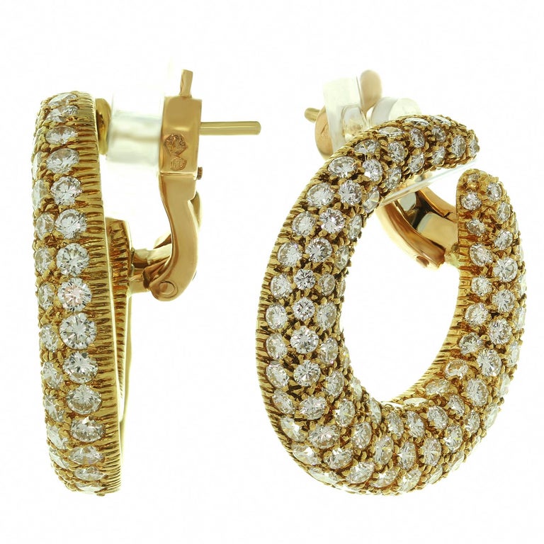 Cartier Diamond Yellow Gold Hoop Earrings For Sale at 1stDibs