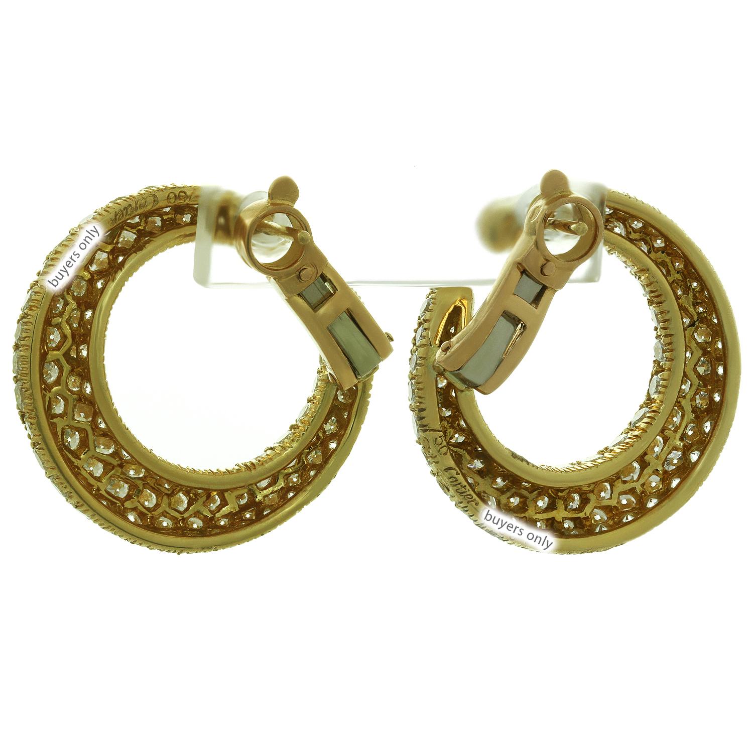 Cartier Diamond Yellow Gold Hoop Earrings 1