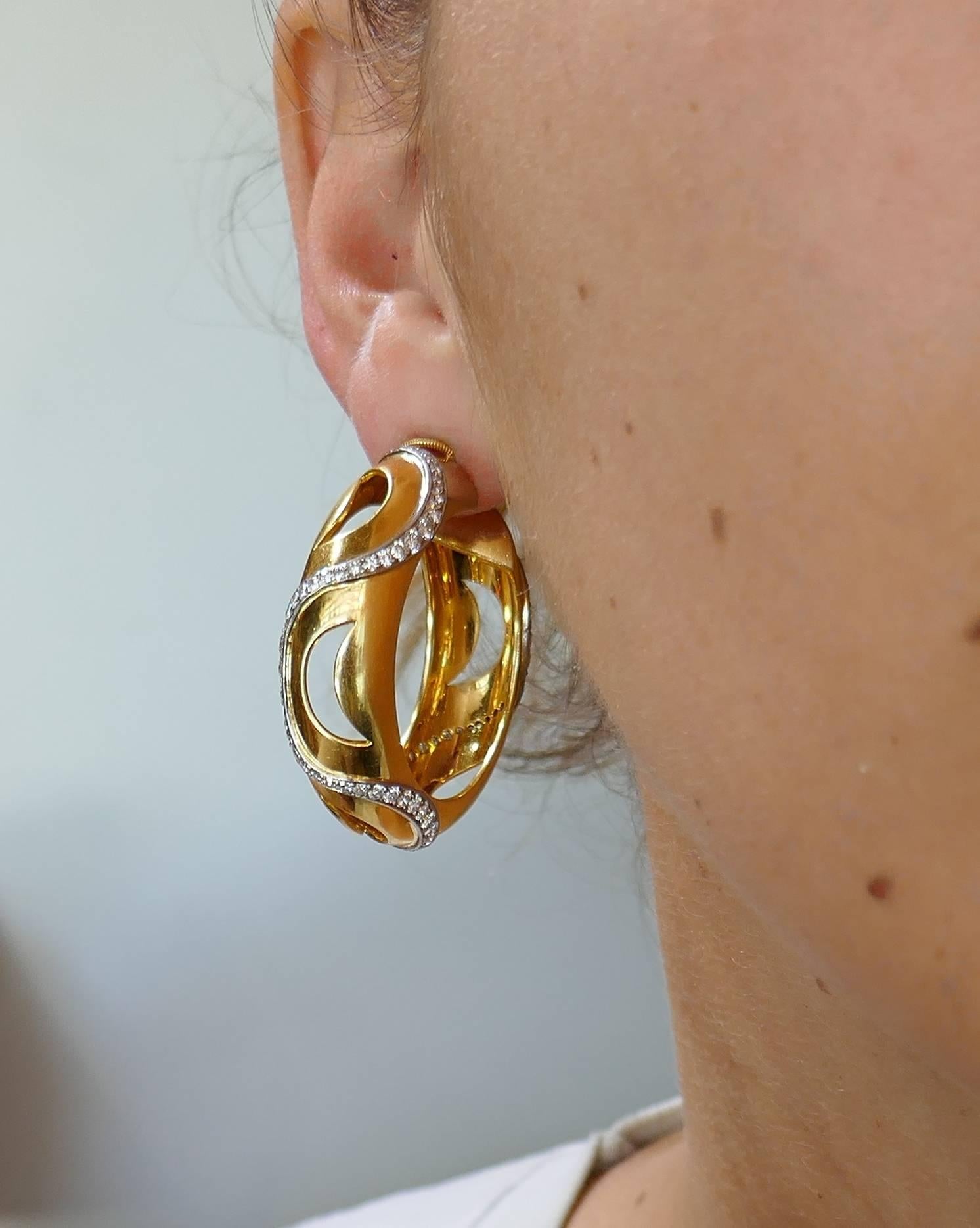 Women's Cartier Diamond Yellow Gold Hoop Earrings For Sale