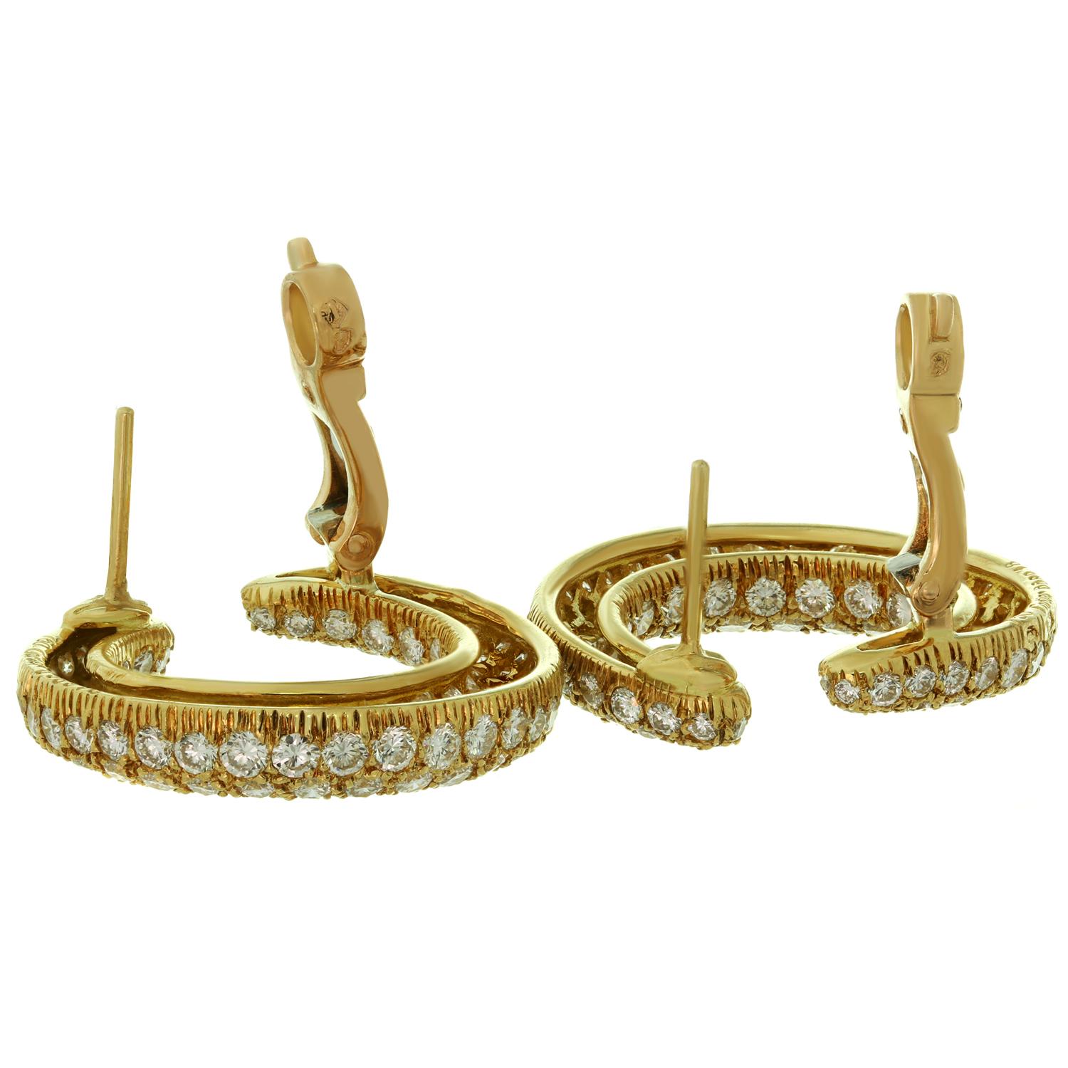 Cartier Diamond Yellow Gold Hoop Earrings 2