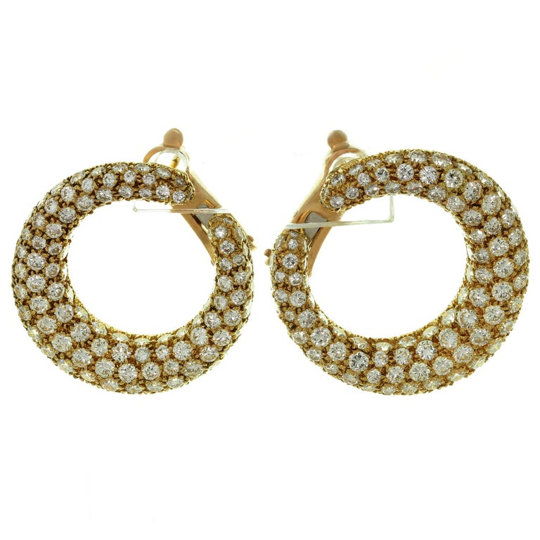 Cartier Diamond Yellow Gold Hoop Earrings For Sale at 1stdibs