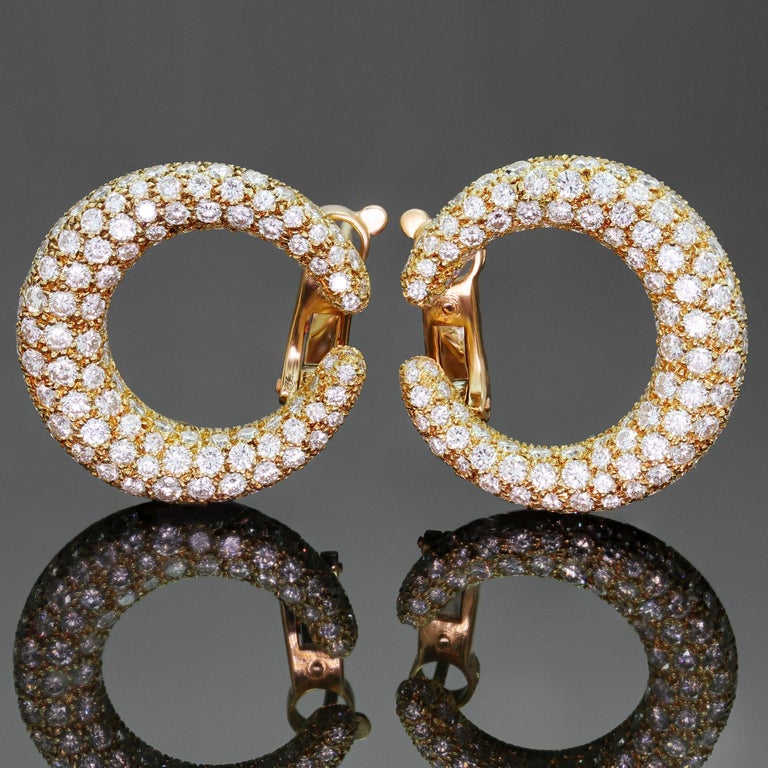 Cartier Diamond Yellow Gold Hoop Earrings For Sale at 1stDibs