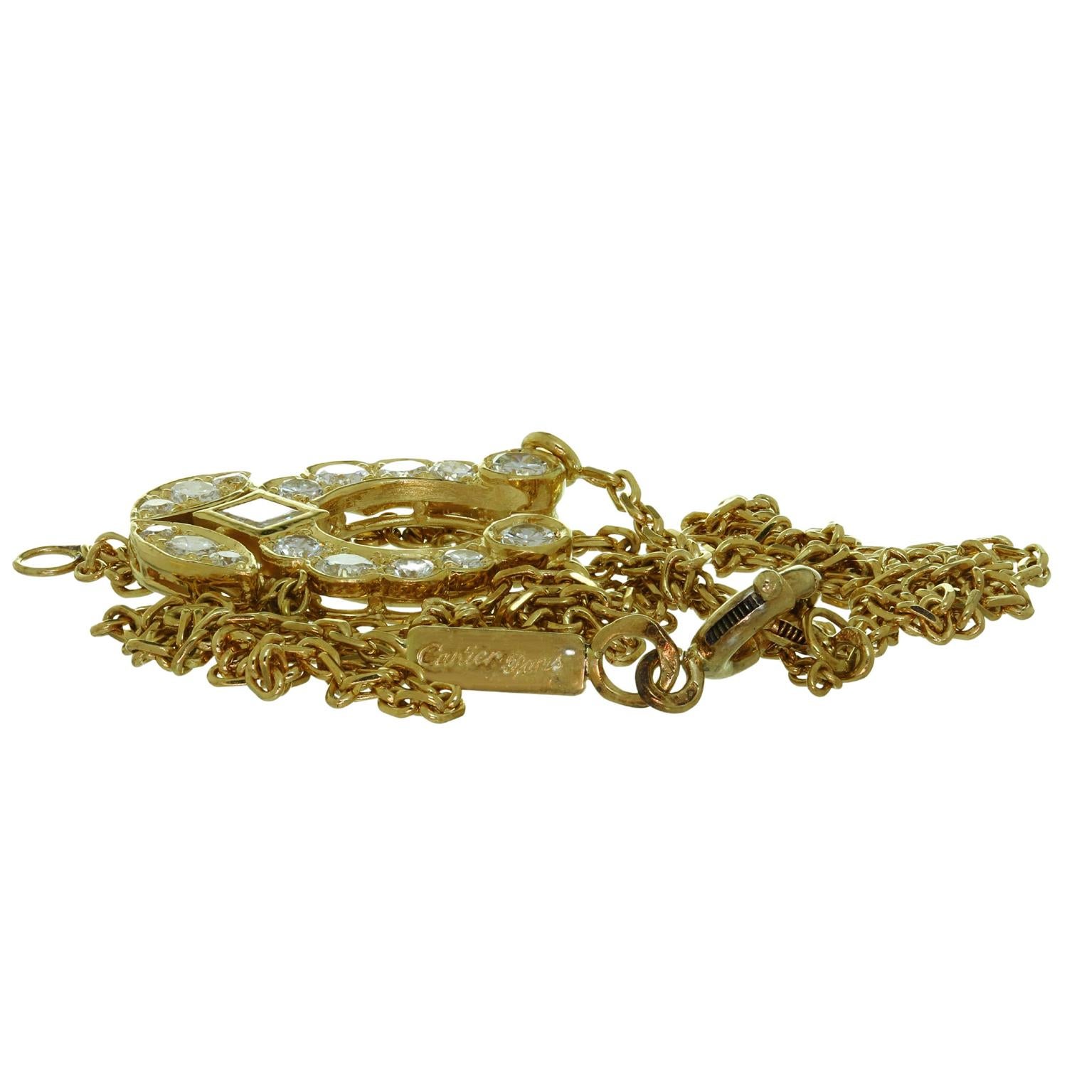 Brilliant Cut Cartier Diamond Yellow Gold Horseshoe Pendant Necklace