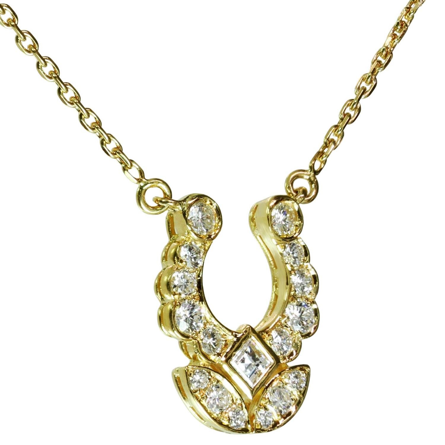 Cartier Diamond Yellow Gold Horseshoe Pendant Necklace In Excellent Condition In New York, NY