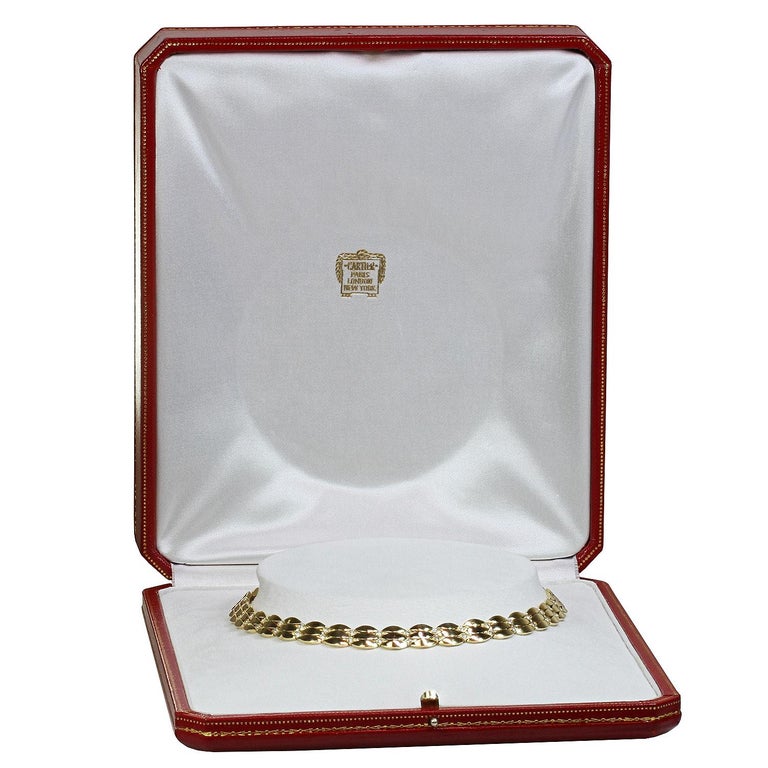 Cartier Diamond Yellow Gold Link Necklace Box Papers at 1stDibs