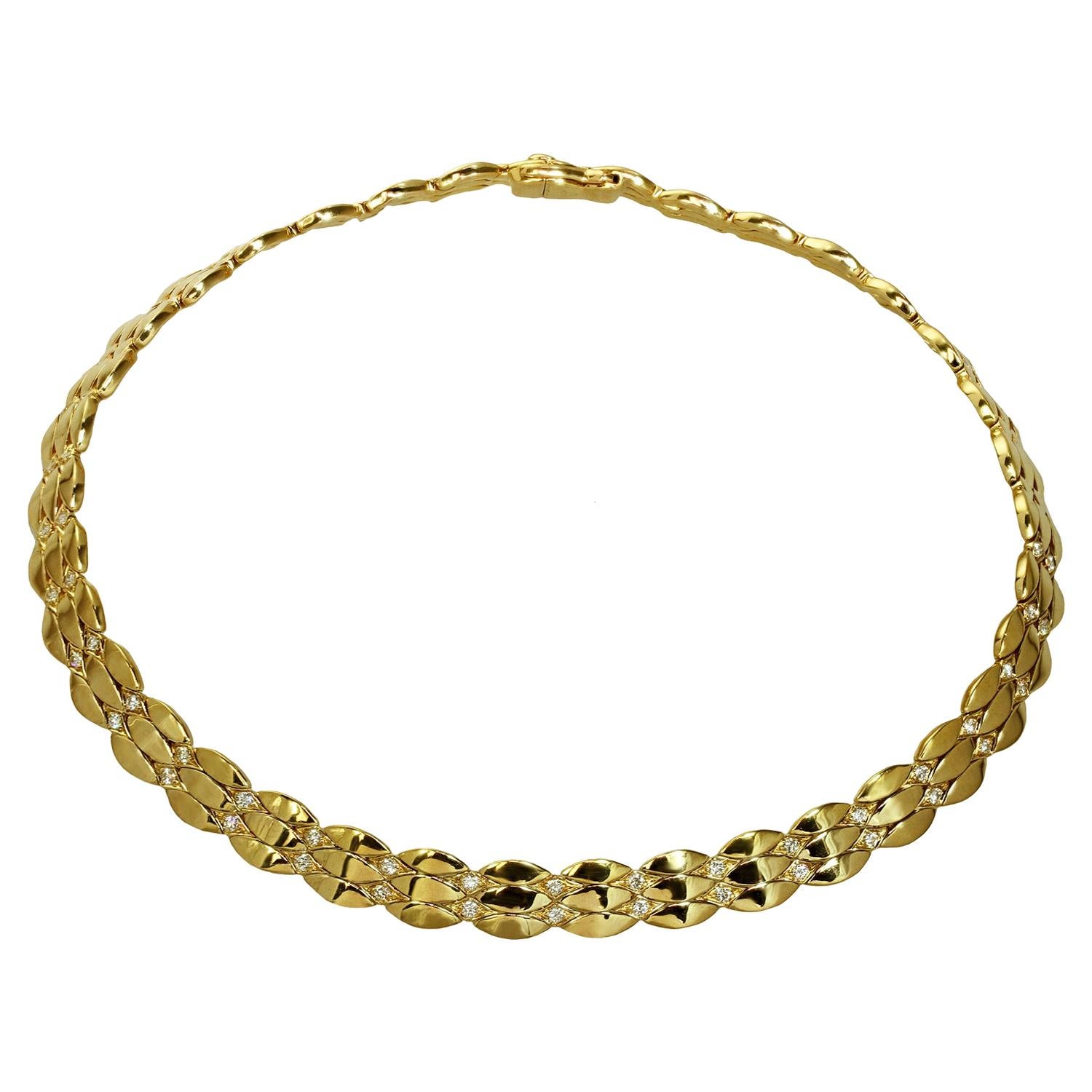 Cartier Diamond Yellow Gold Link Necklace Box Papers For Sale