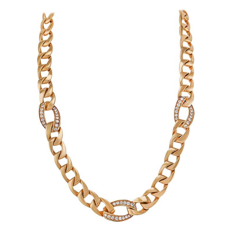 Cartier Diamond Yellow Gold Link Necklace at 1stDibs