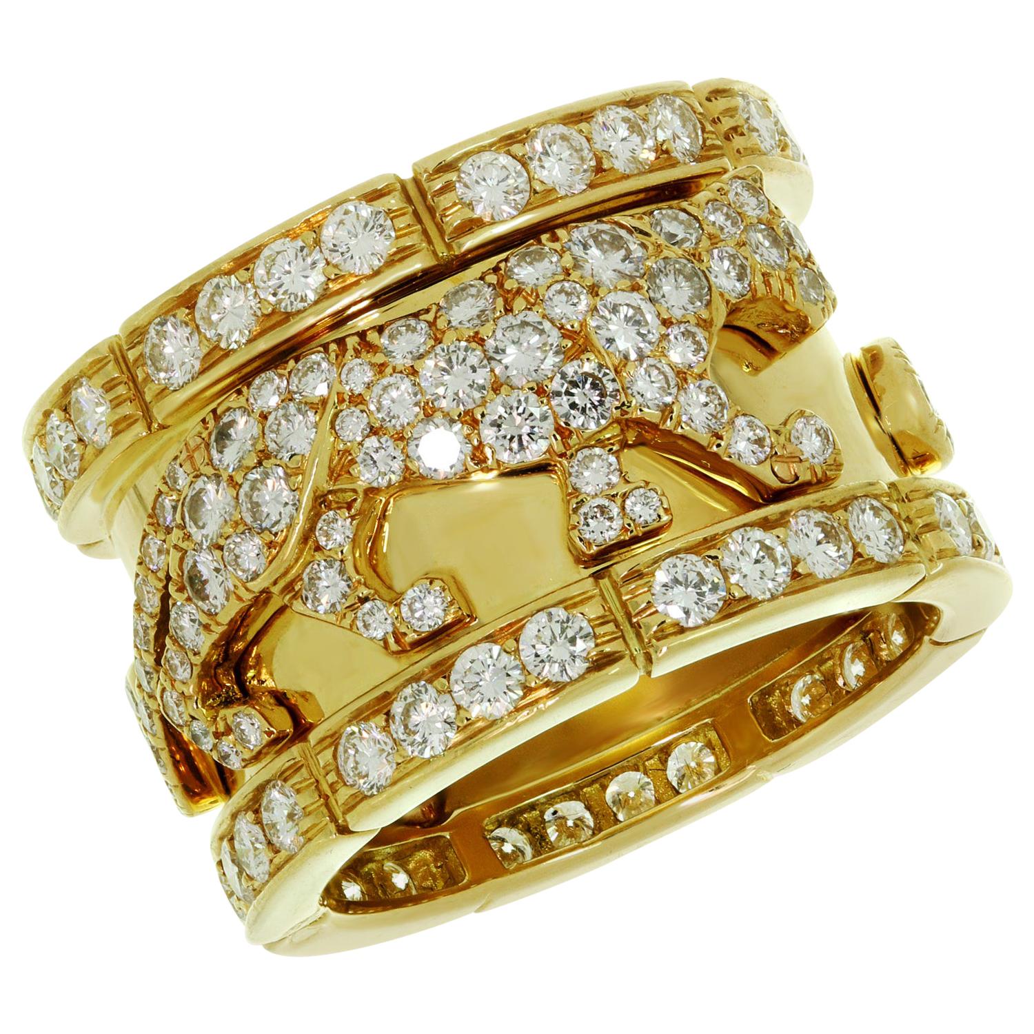 Cartier Diamond Yellow Gold Mahango Panther Band Ring Box Papers