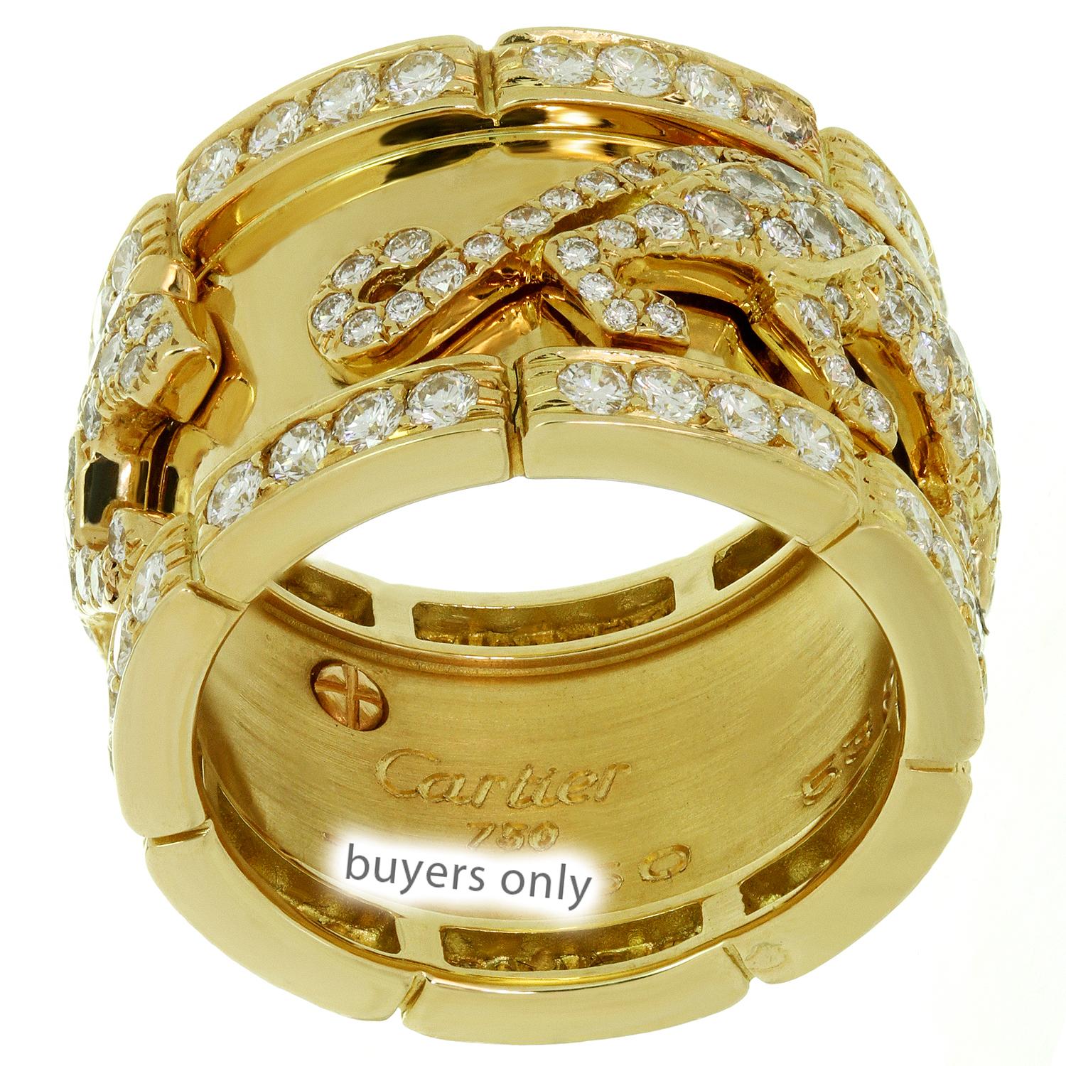 Cartier Diamond Yellow Gold Mahango Panther Band Ring Box Papers In Excellent Condition In New York, NY