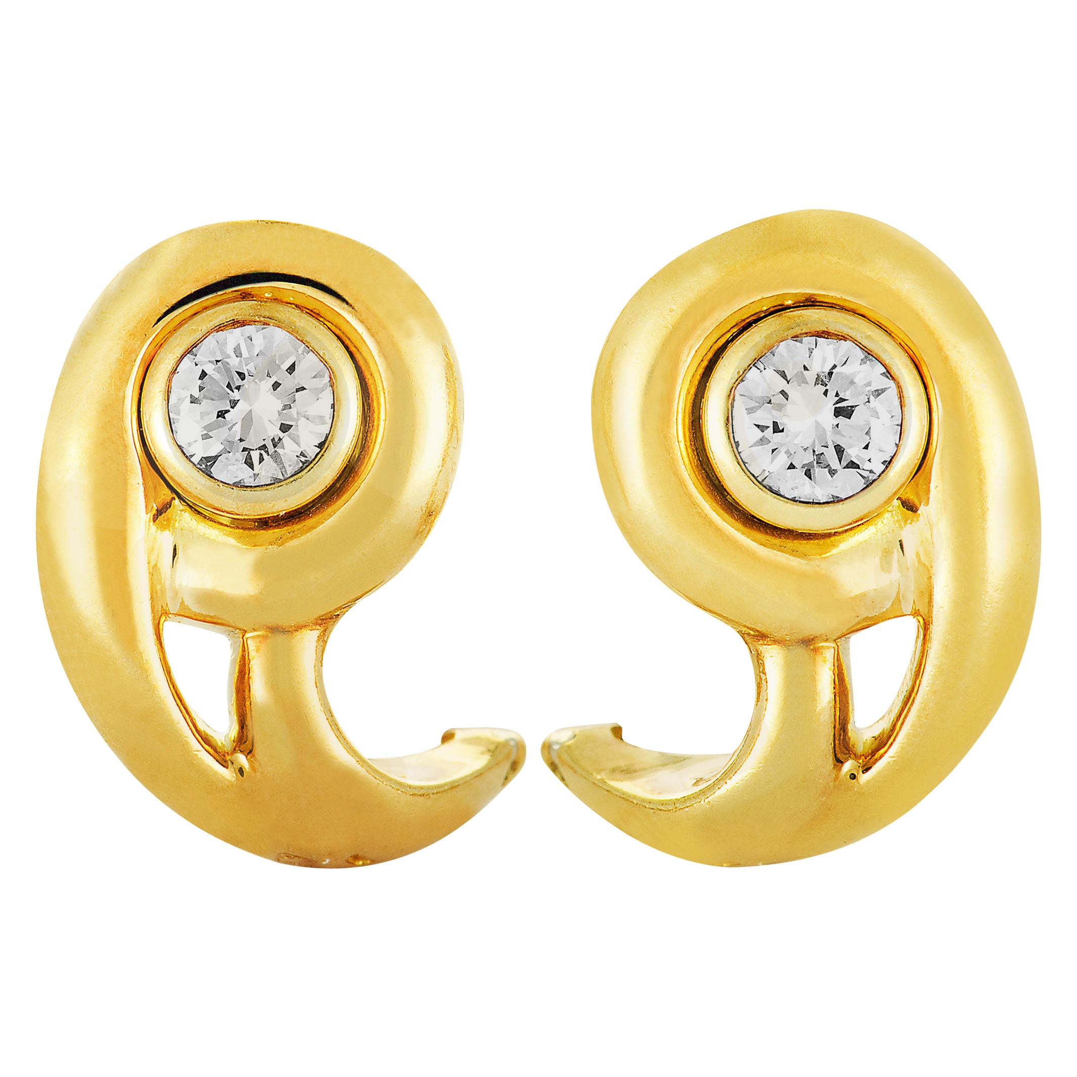 Cartier Diamond Yellow Gold Omega Back Earrings