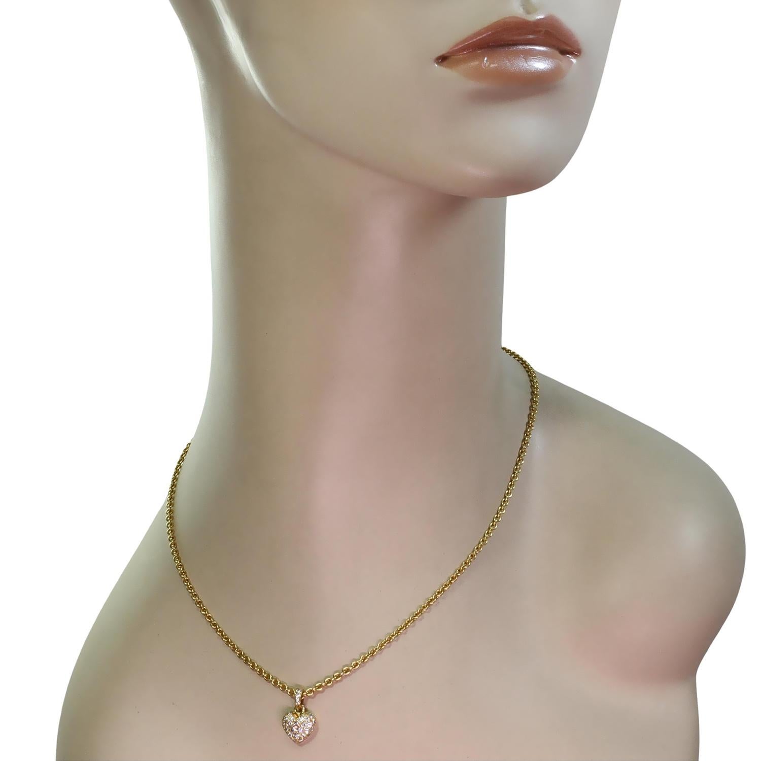 Brilliant Cut Cartier Diamond Yellow Gold Small Heart Pendant Necklace