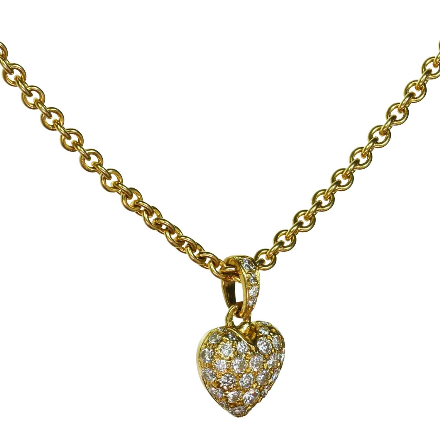 Women's Cartier Diamond Yellow Gold Small Heart Pendant Necklace