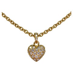 Retro Cartier Diamond Yellow Gold Small Heart Pendant Necklace