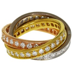 Cartier Diamonds 18 Karat Yellow White Pink Gold 3-Row Trinity Ring