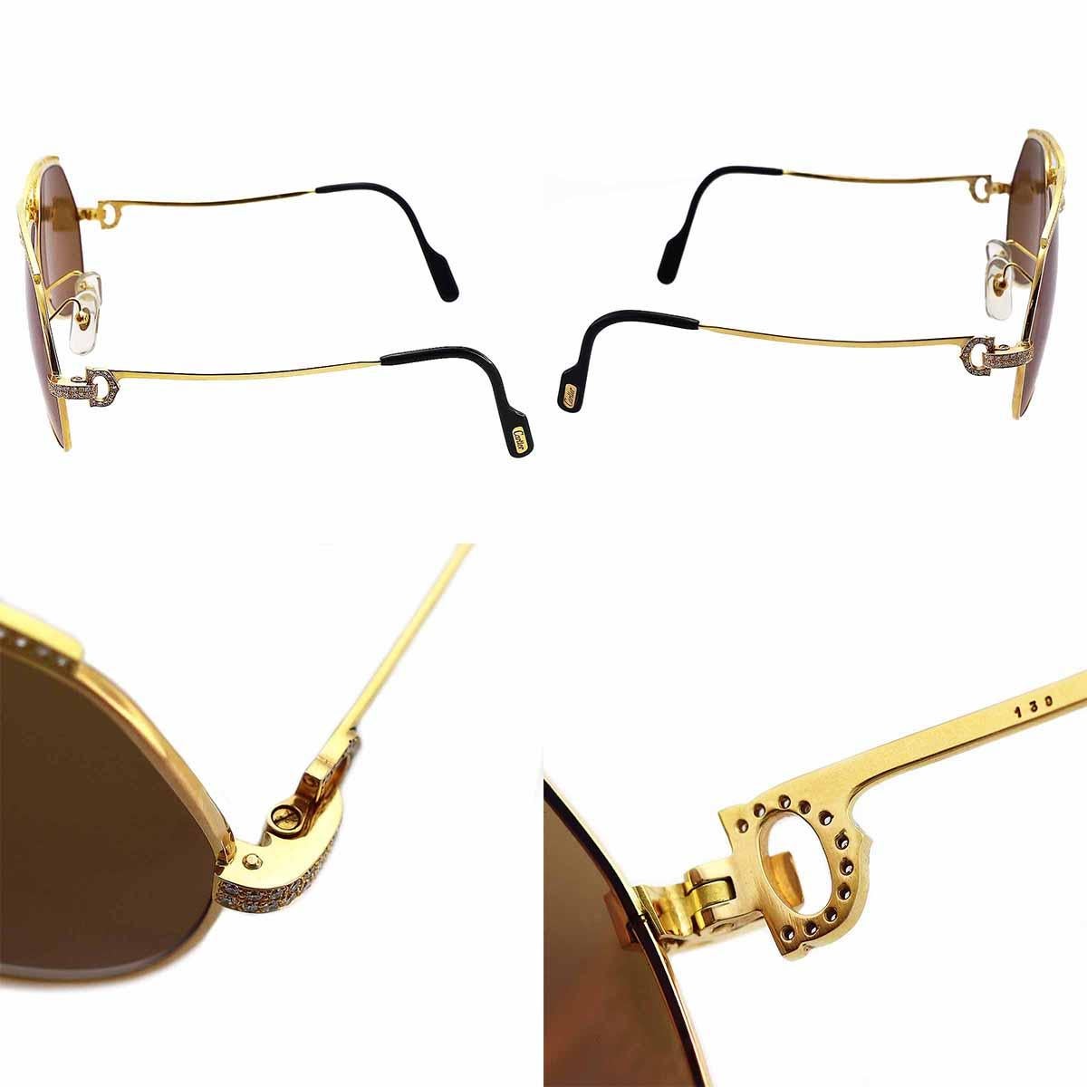 Round Cut Cartier Diamonds 18Kt Yellow Gold Vendome Papillon 130 59-14 Eyewear Sun Glasses For Sale