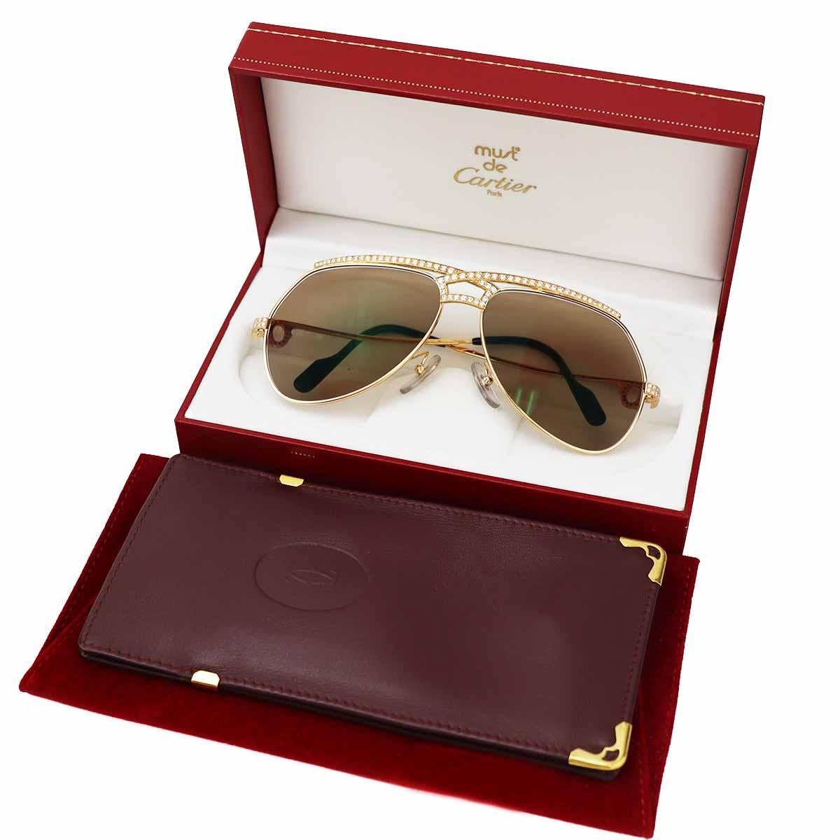 Cartier Diamonds 18Kt Yellow Gold Vendome Papillon 130 59-14 Eyewear Sun Glasses In Good Condition For Sale In Tokyo, JP