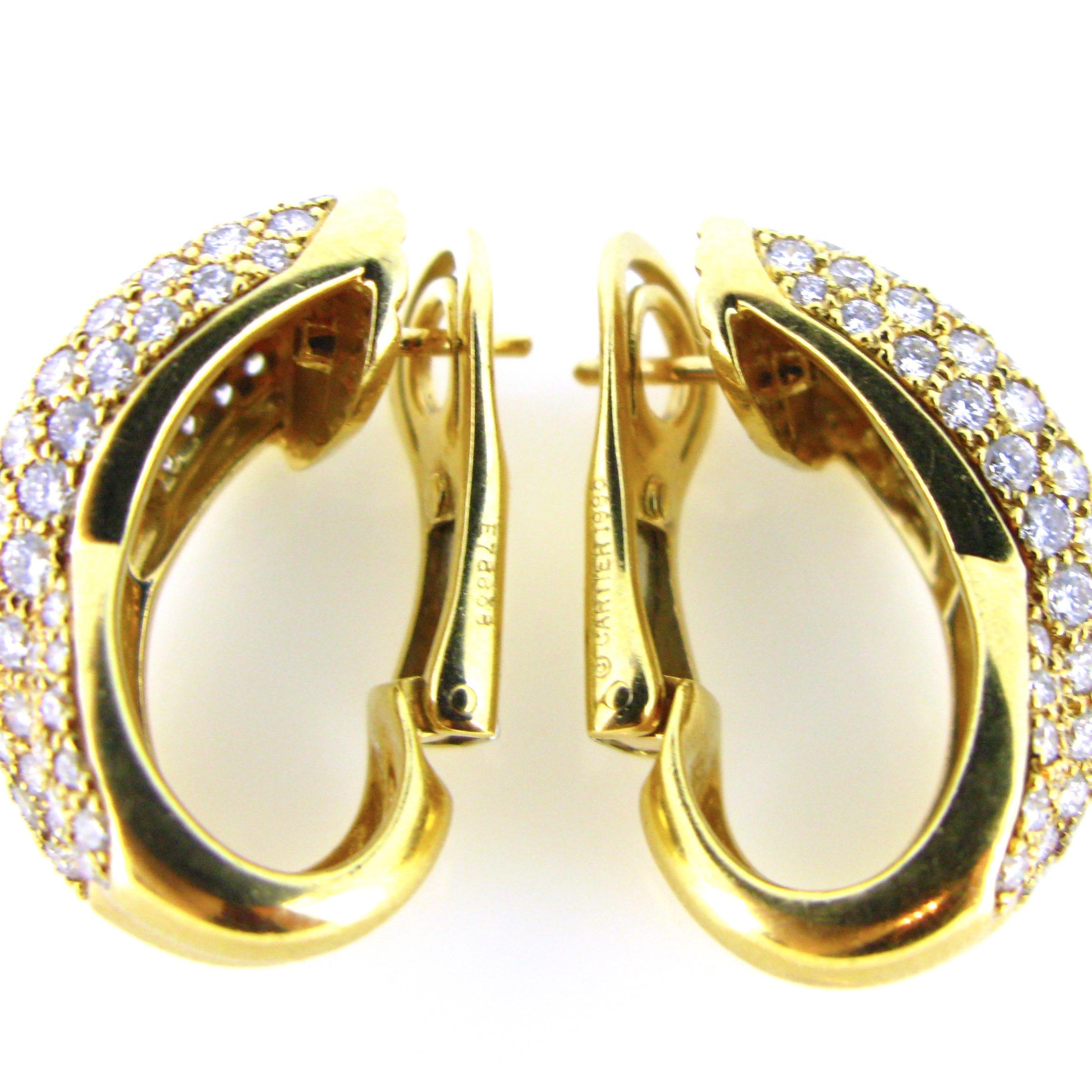 Women's or Men's Cartier Diamonds Crossover Yellow Gold Earrings