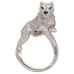 Cartier Panthere Sookie Ring, Diamanten, Smaragde, Onyx, K18, Weißgold, US 6 1/4
