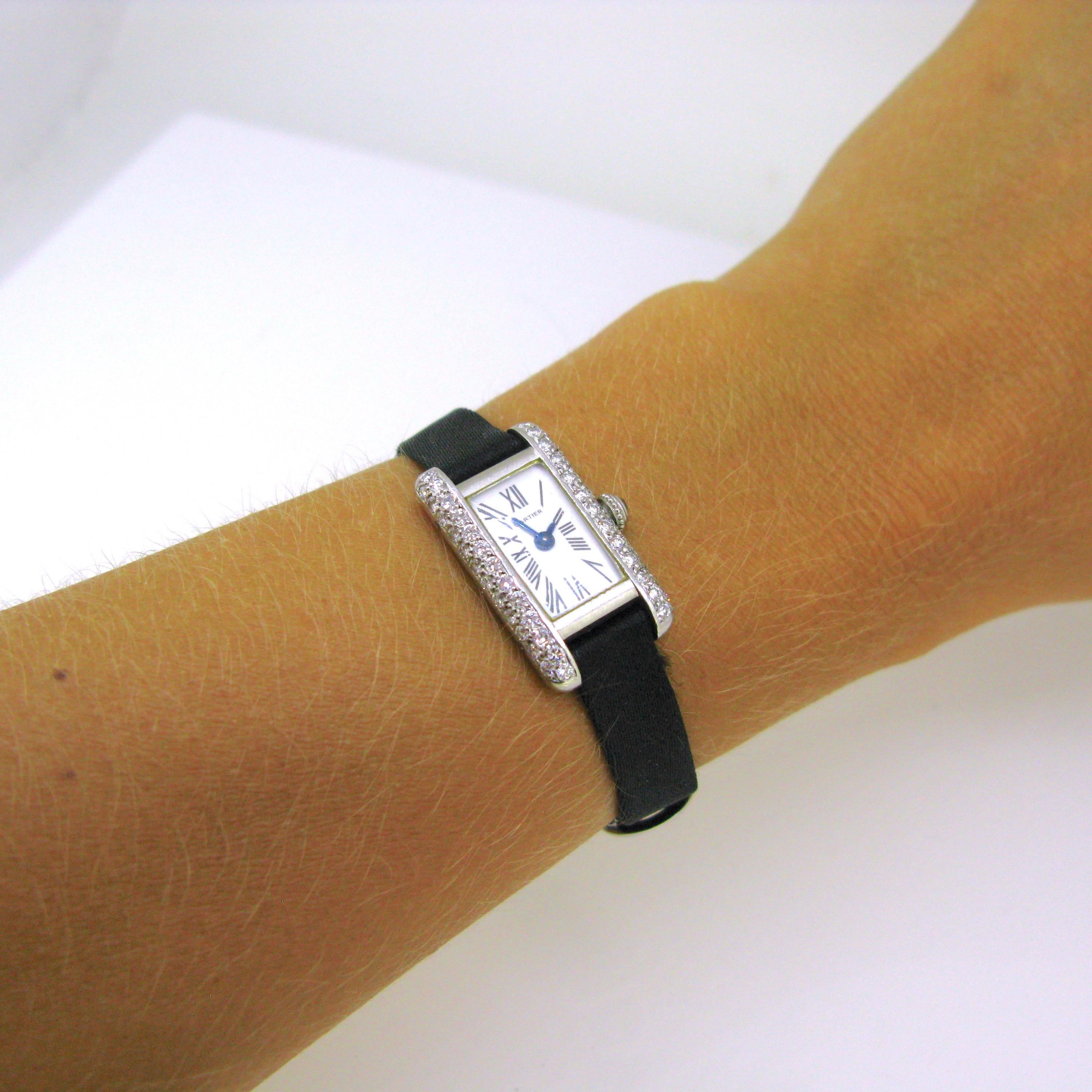 Cartier Diamonds Platinum White Gold Lady Wristwatch 4