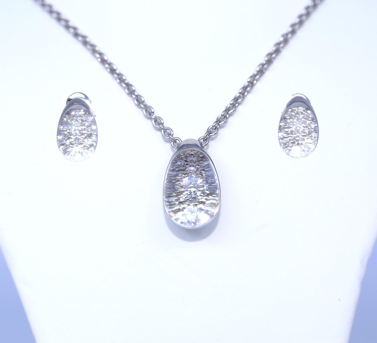 Cartier Diamonds Rock Crystal Set Necklace Earrings Signed Stamped 18K, 1995 7