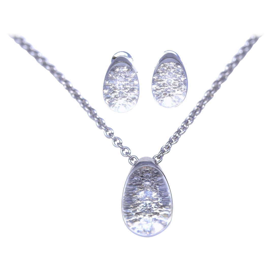 Cartier Diamonds Rock Crystal Set Necklace Earrings Signed Stamped 18K, 1995