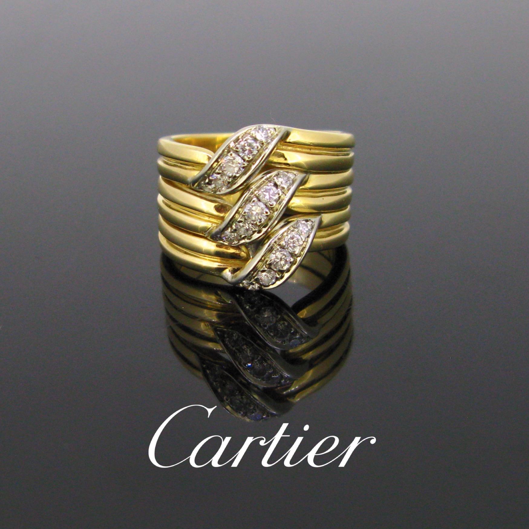 Weight:	6,2gr

Metal:	18kt yellow and white gold

Stones:	15 Diamonds
•	Cut:	Brilliant
•	Total carat weight:	0.50ct approximately
•	Colour:		E - F
•	Clarity:	VS

Condition:	Very Good

Hallmarks:	French, eagle’s head

Signature:	Cartier, nº 222887