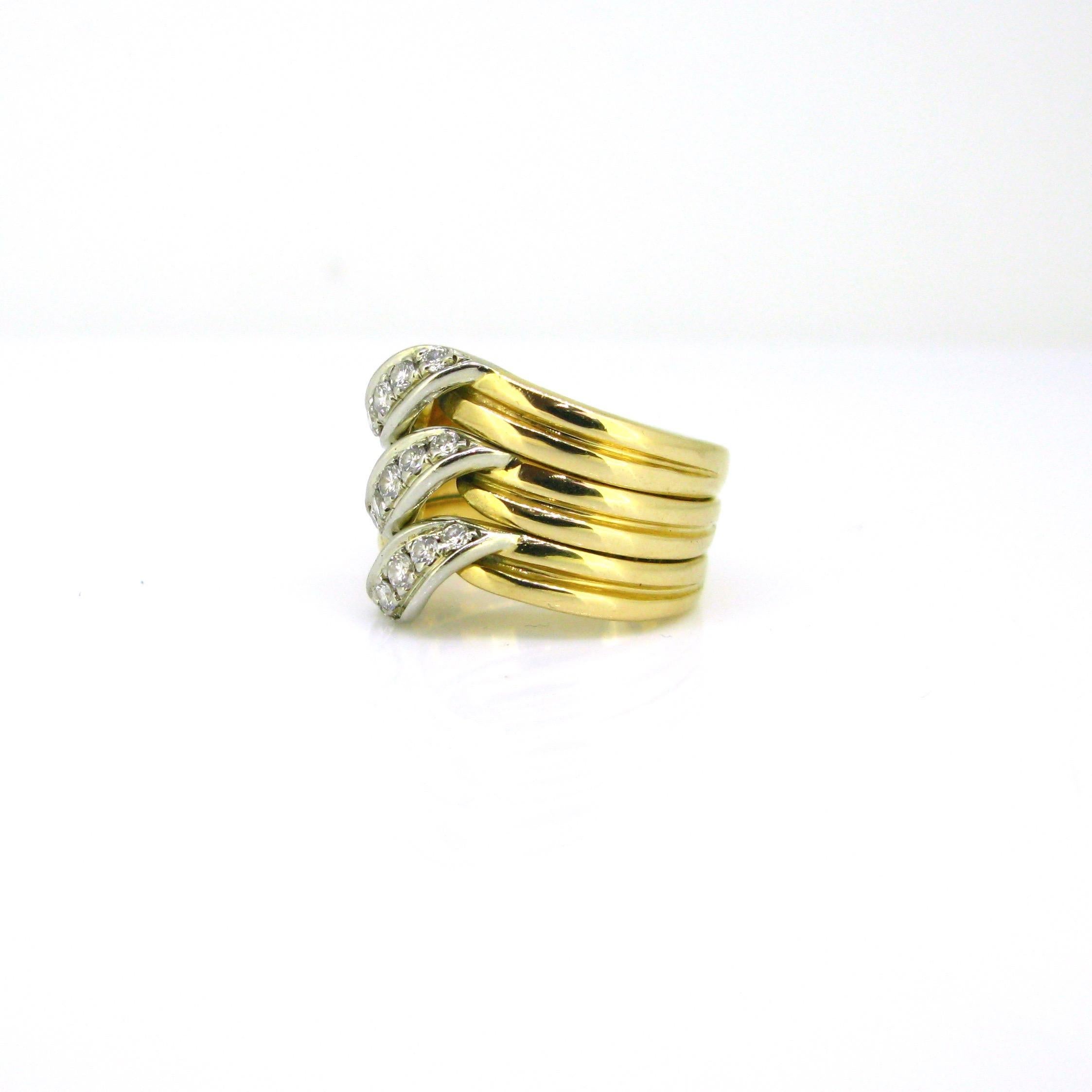 Women's or Men's Cartier Diamonds Triple Stack Ring, 18kt Yellow and White Gold, France, circa 19