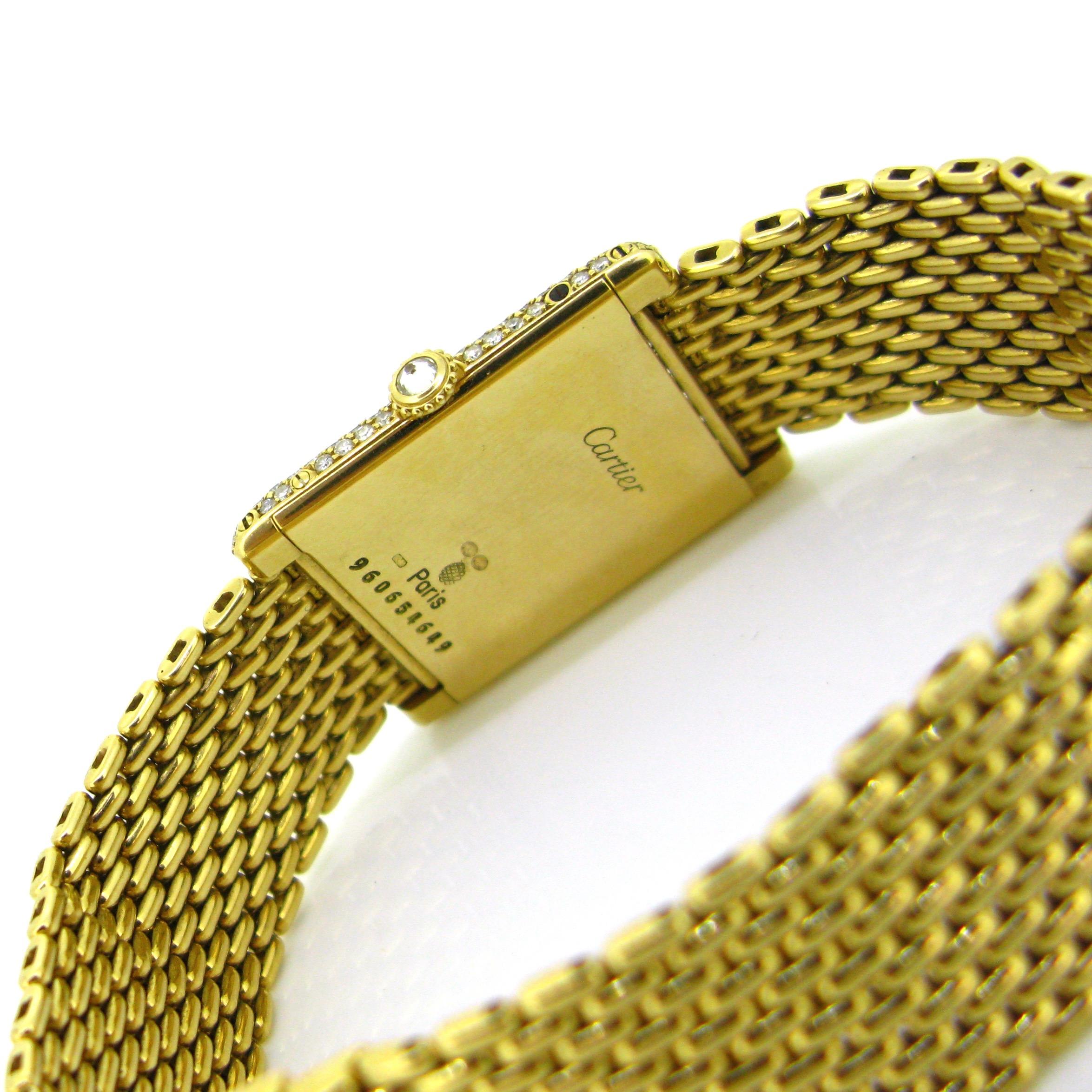 Women's or Men's Cartier Diamonds Yellow Gold Grain de Riz Tank Wristwatch, circa 1970