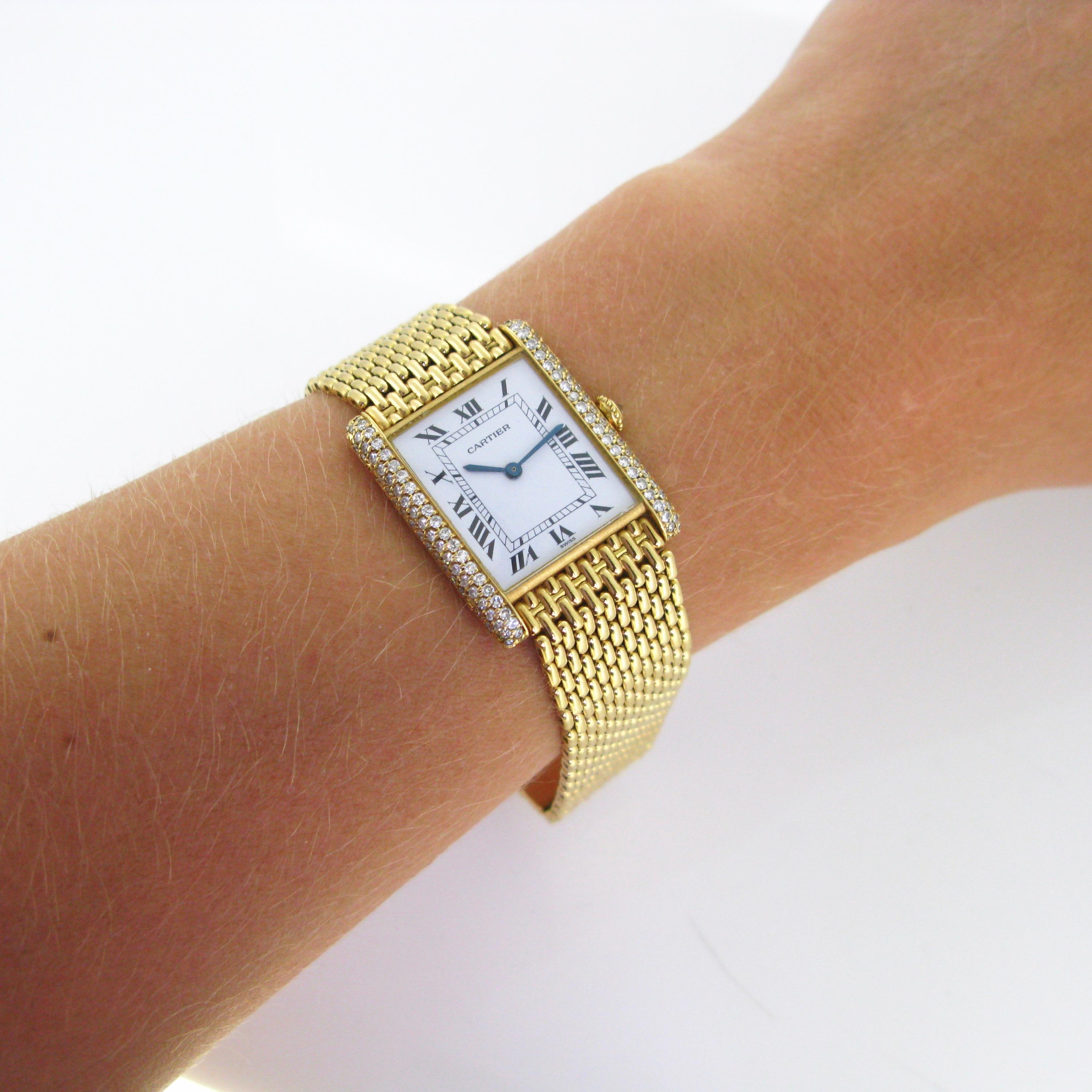 Cartier Diamonds Yellow Gold Grain de Riz Tank Wristwatch, circa 1970 1