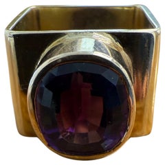 CARTIER DINH VAN 18k Yellow Gold & Amethyst Square Shank Ring 1970s Vintage