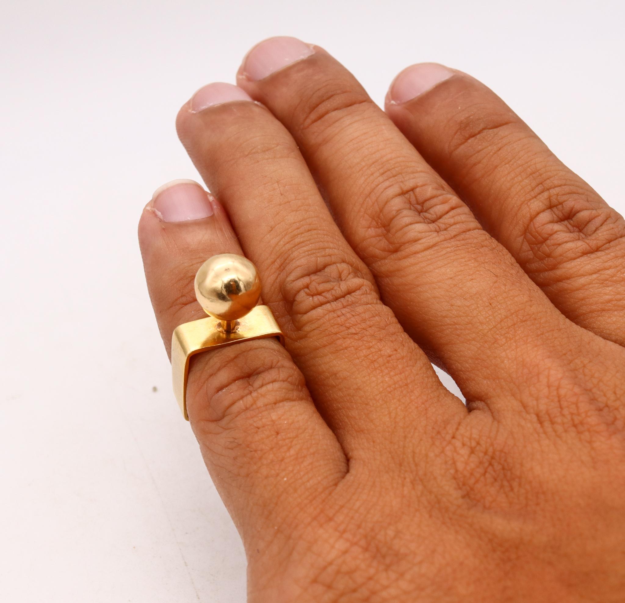 Modernist Cartier Dinh Van 1968 Paris Rare Geometric Ball Ring in 18Kt Yellow Gold For Sale