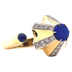 Cartier Dinh Van Lapis Diamond 18 Karat Gold Statement Ring